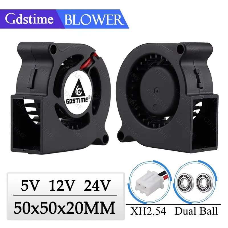 Gdstime-ventilador de refrigeración Radial centrífugo sin escobillas, 50MM, 5020, 5V, 12V, 24V, doble bola, 50x20MM, 2 uds.