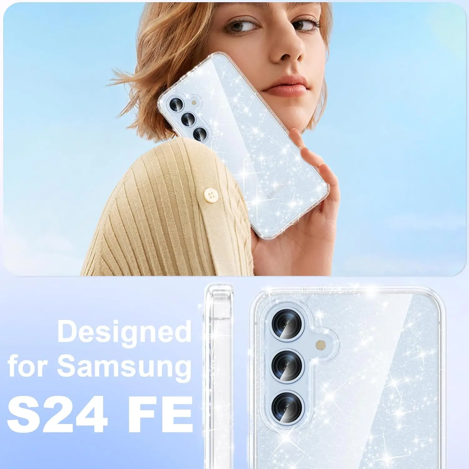 Funda con purpurina para Samsung Galaxy S24 FE S23 Ultra S22 Plus S21 A16 A06 5G A55 A35 A25 A15 A54, accesorios transparentes para teléfono - imagen 3