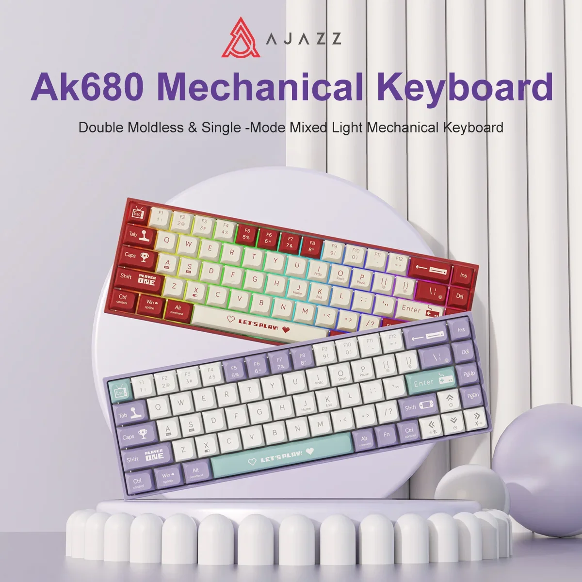 Teclado mecánico AJAZZ AK680, teclas ABS, 68 teclas, teclado de jugador de intercambio en caliente, junta personalizada, accesorios para juegos para Pc y portátil