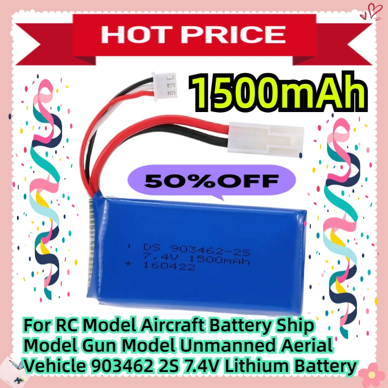 Para modelo RC, batería de avión, modelo de barco, modelo de pistola, vehículo aéreo no tripulado, 1500mAh, 903462 2S, 7,4 V, batería de litio