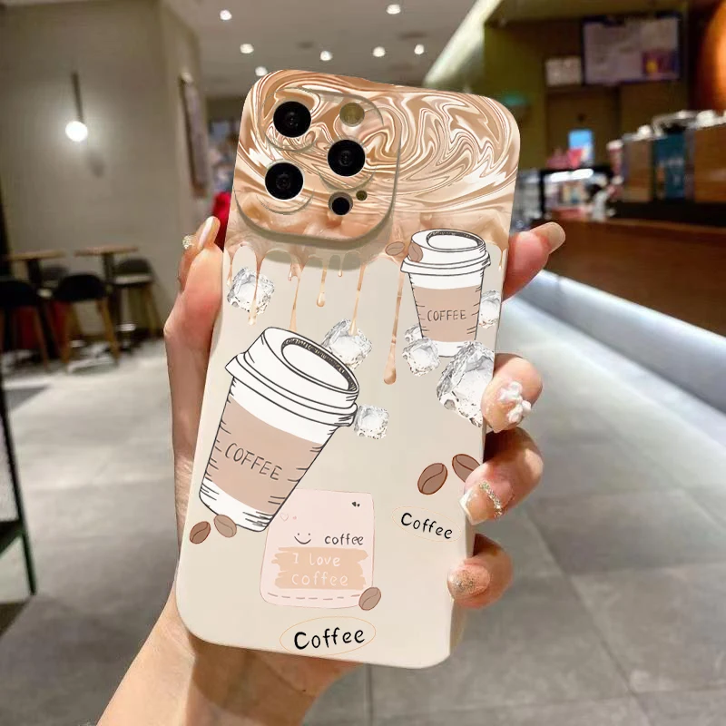 Funda de café con forma de cubo de hielo de sensación superior para iPhone 11 12 13 14 15 Pro Max XS X XR 7 8 Plus 15 cubierta de parachoques de silicona suave a prueba de golpes