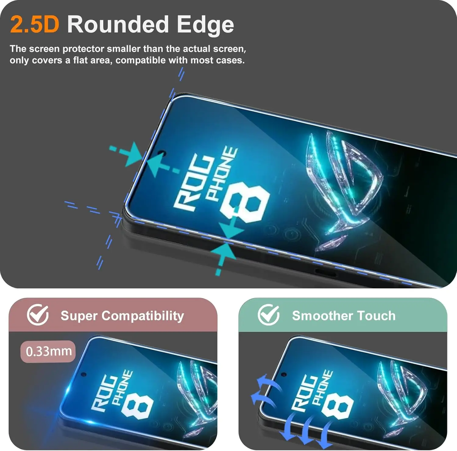 Película de vidrio templado 9H para ASUS ROG Phone 8 2/4 piezas de vidrio protector de pantalla HD - imagen 2