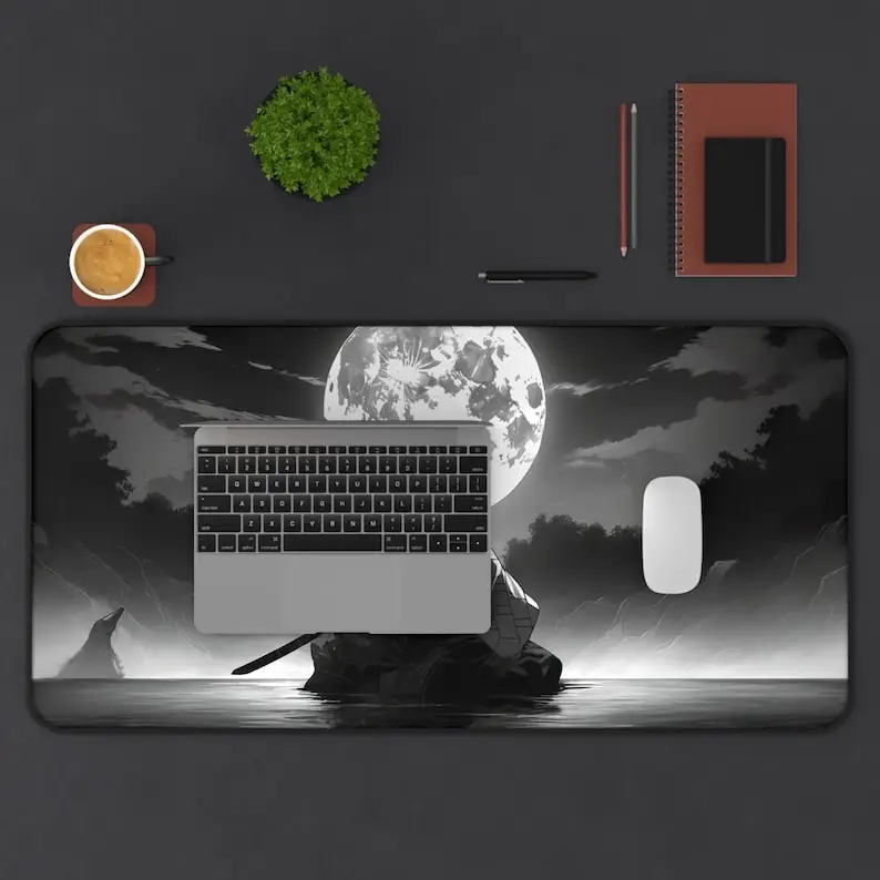 Alfombrilla de ratón grande samurái japonés, 900x400MM, luz de luna, alfombrilla de escritorio de Anime, alfombrilla de escritorio Slayer, Manga, alfombrilla de escritorio de oficina, accesorios para juegos XL - imagen 3