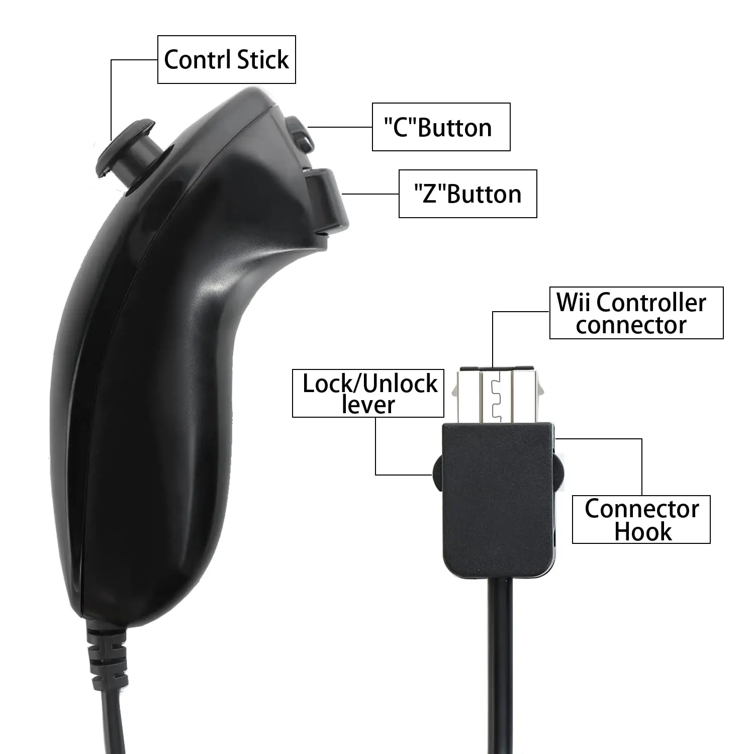 Reemplazo de controlador Nunchuck para mando de mando wii Nunchuck, Compatible con consola Wii y Wii U