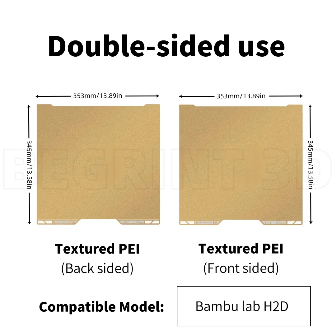 Placa de construcción de PET PEO suave de doble cara para laboratorio Bambu, hoja de PEI H2D, cama de acero con resorte texturizada para placa de construcción de bambú Bambulab h2d - imagen 5
