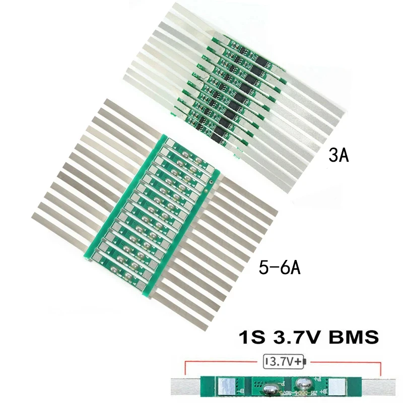 10 Uds 1S 3,7 V 3A/5-6A Li-ion BMS PCM Placa de protección de batería PCM con correa para batería de iones de litio 18650