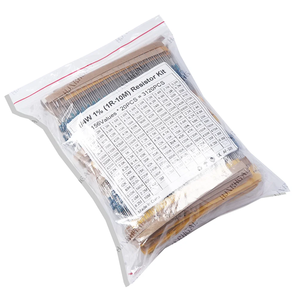 3120 Uds. Unidad eléctrica de 156 valores 1/4W Kit de resistencia de película metálica de potencia 1R-10M 1% surtido de tolerancia 1ohm-10Mohm paquete de muestras - imagen 2