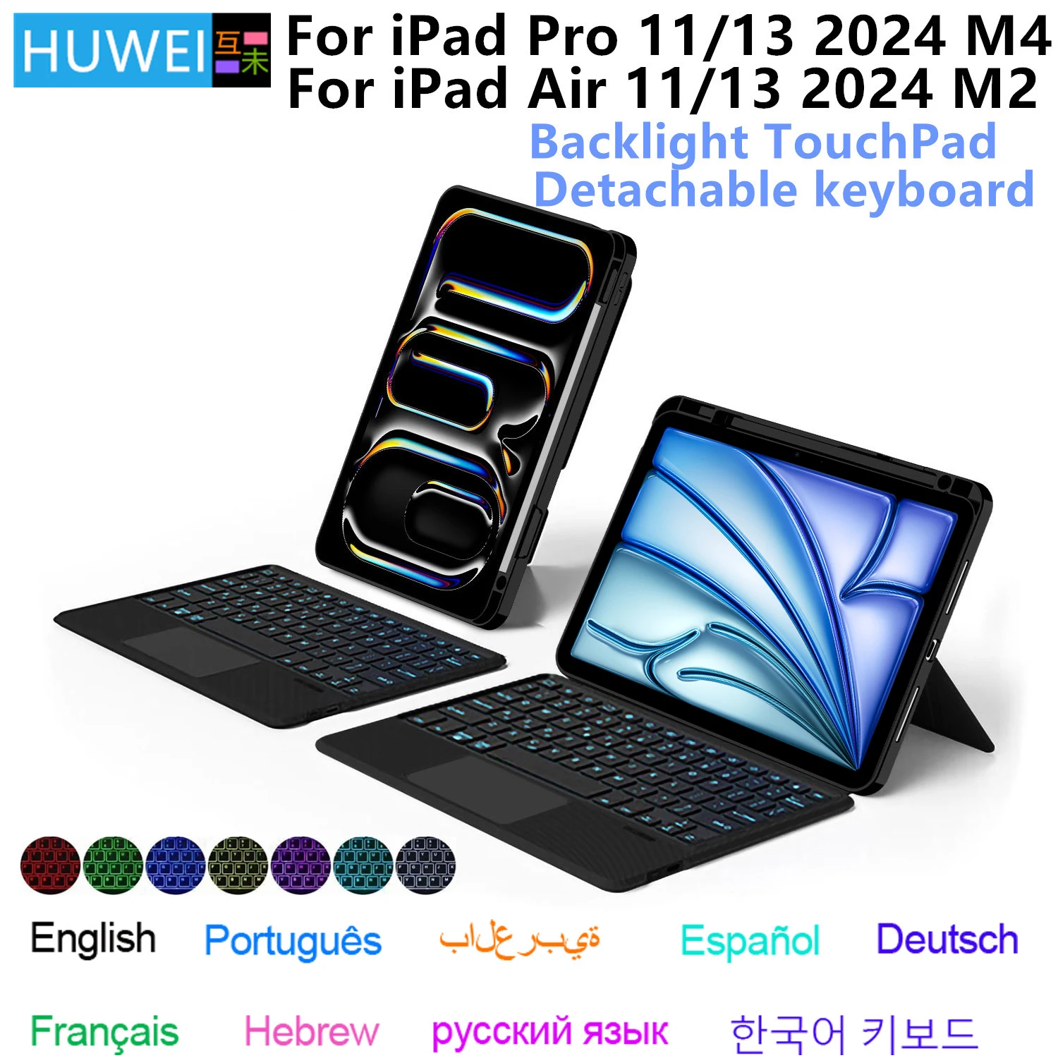 Teclado mágico retroiluminado para iPad Pro 11 13 pulgadas M4 2024 funda inteligente para iPad Air 11 13 pulgadas M3 M2 Tablet cubierta de teclado desmontable - imagen 2