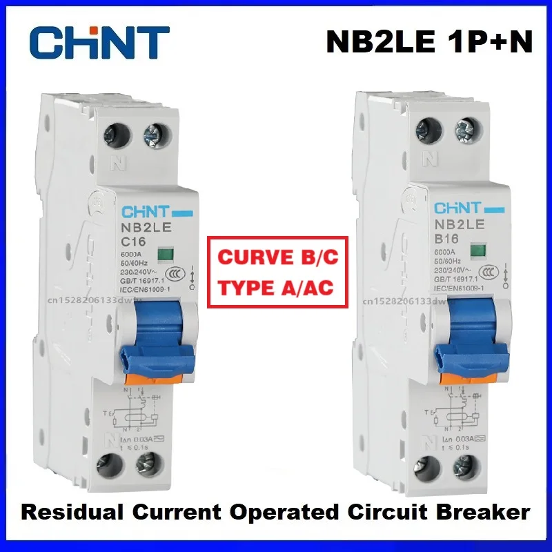 CHINT NB2LE curva B C tipo A AC 1P + N interruptor de protección contra fugas de corriente Residual disyuntor RCBO 30MA 10A 16A 20A