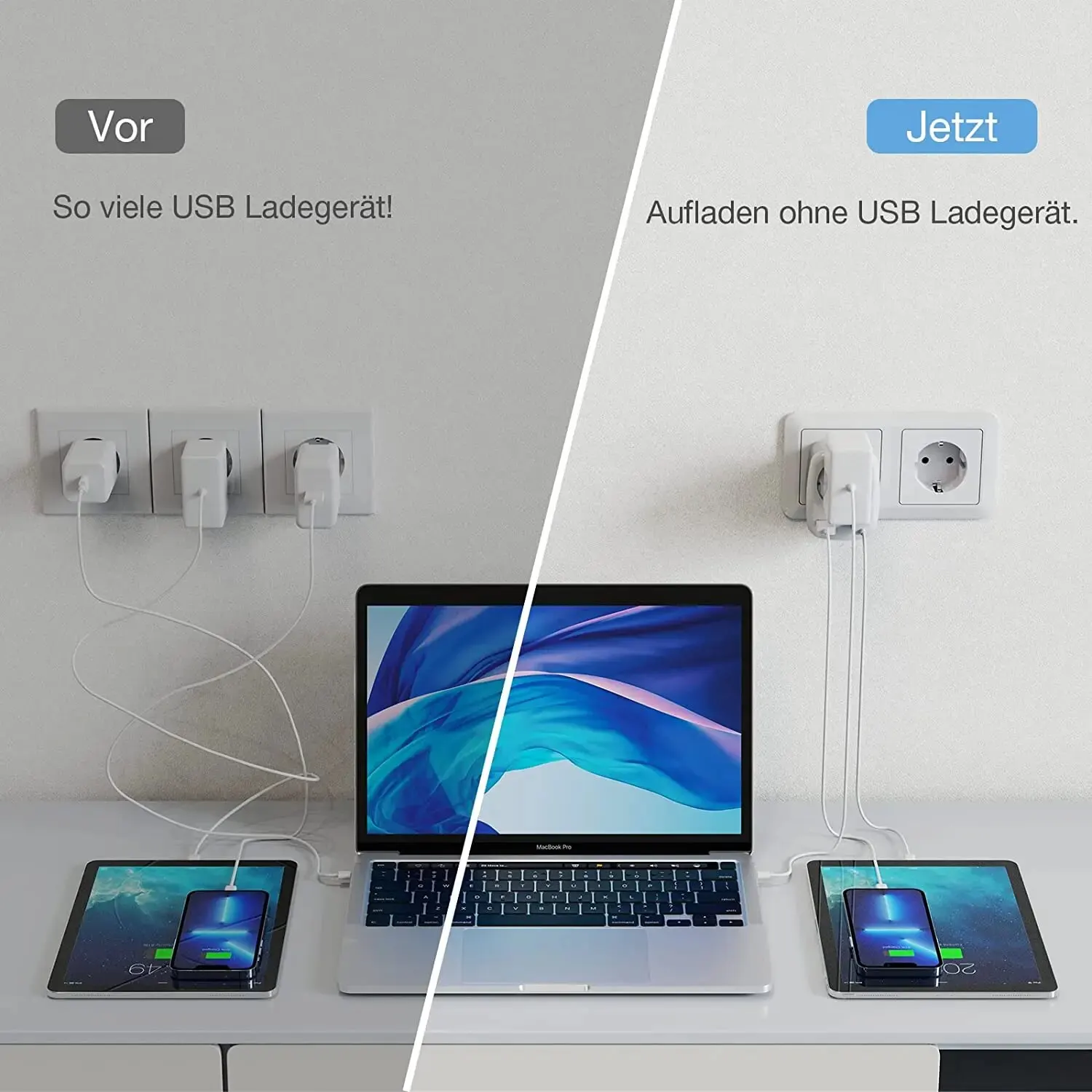 Extensor de enchufe de pared TESSAN EU con 1 enchufe de CA y 2 puertos USB Adaptador de 5V 2.4A Cargador de enchufe 3 en 1 para viajes en casa - imagen 4