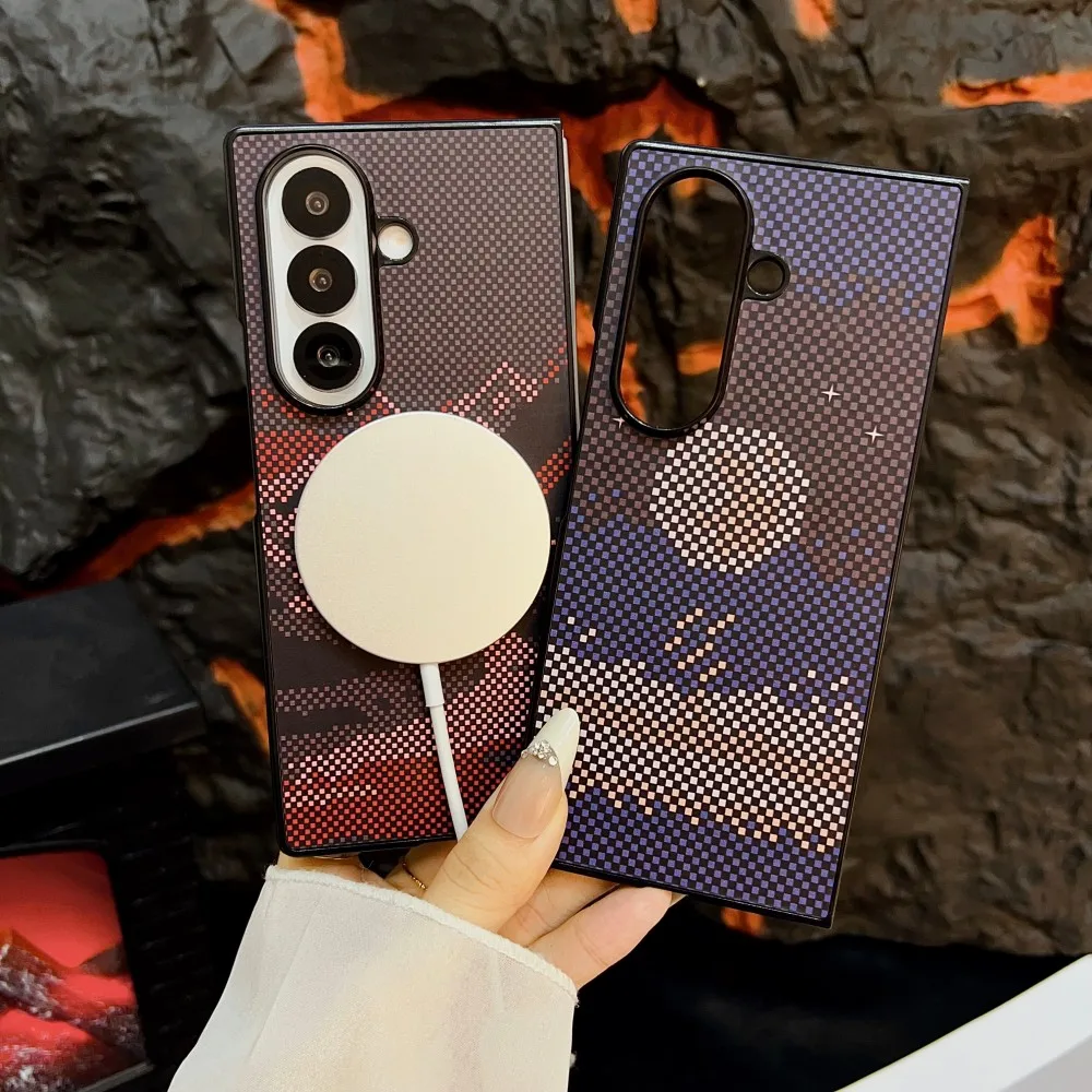 Para Samsung Galaxy Z Fold 7 funda dura de fibra de carbono carga inalámbrica magnética funda protectora trasera para Z Fold 7 6 5 4 Shell - imagen 2