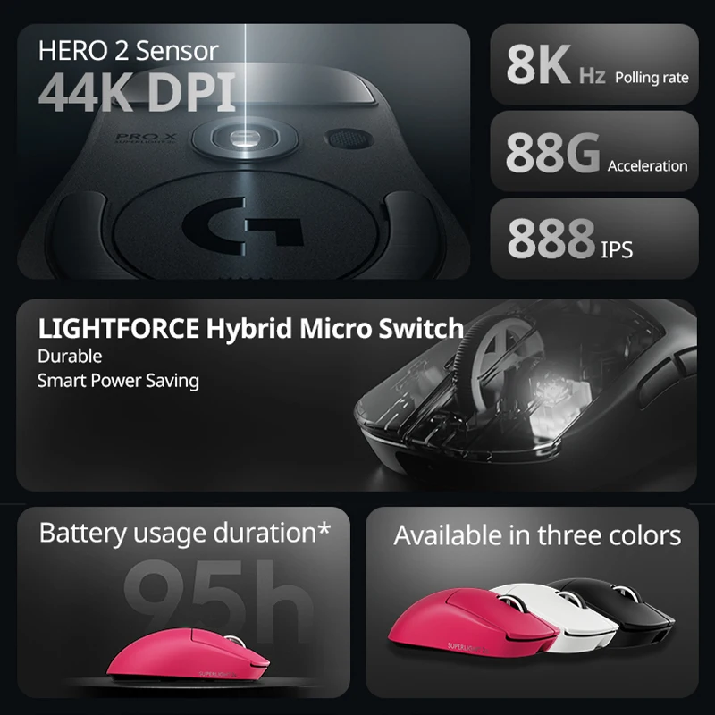 Ratón para juegos inalámbrico Logitech G PRO X SUPERLIGHT 2c, 51g, sensor HERO 2 compatible con hasta 44000DPI y 888IPS, 8KHz - imagen 4
