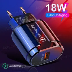 Cargador USB de pared 18 W de carga rápida para móviles
