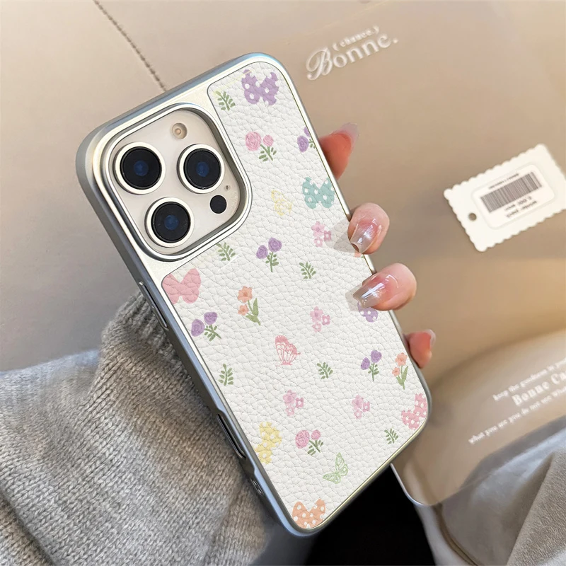 La pantalla está llena de flores y plantas funda de teléfono para iPhone11/12/13/14/15/16/17 Pro Max AIR PLUS funda de teléfono epoxi de cuero TPU - imagen 3