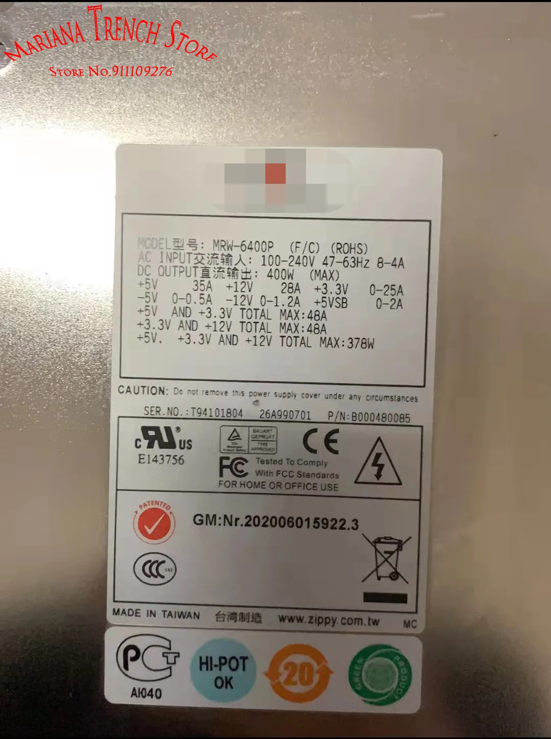MRW-6400P (F/C) MRW-6400P-R (F/C) para estación de trabajo de servidor Zippy EMACS Fuente de alimentación de 400 W (2 módulos de alimentación + 1 jaula de alimentación) - imagen 3
