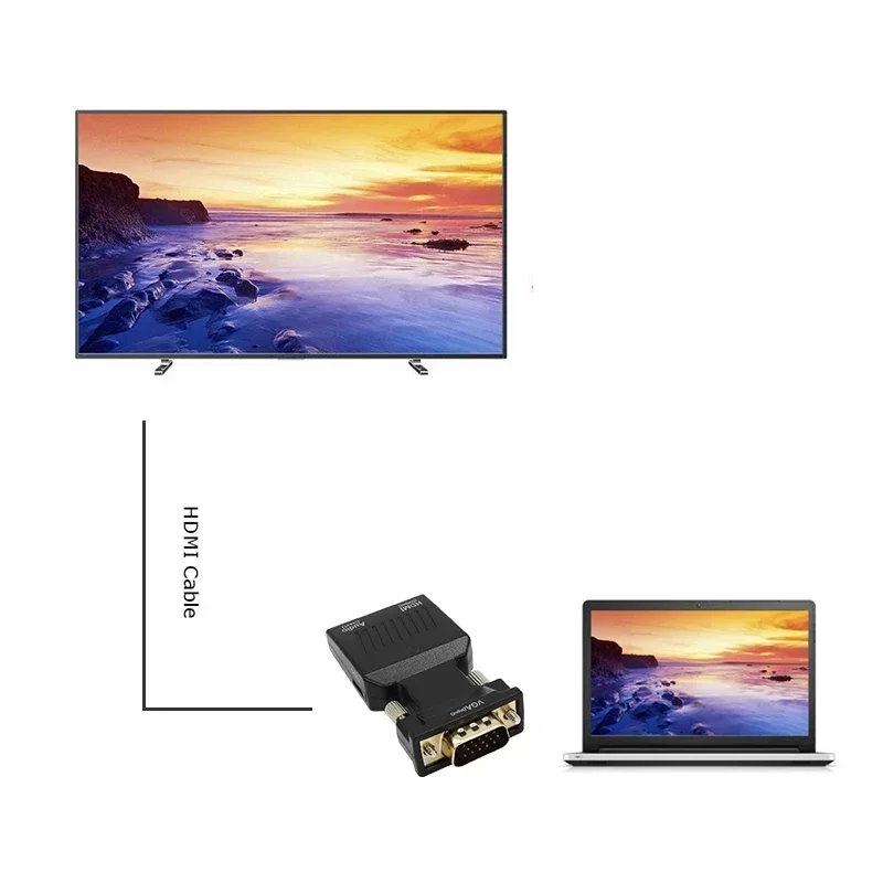 Adaptador convertidor HDMI compatible con VGA, adaptador VGA 1080P, conector de Audio de 3,5 MM para PC, escritorio, portátil a proyector HDTV, Audio y vídeo - imagen 5