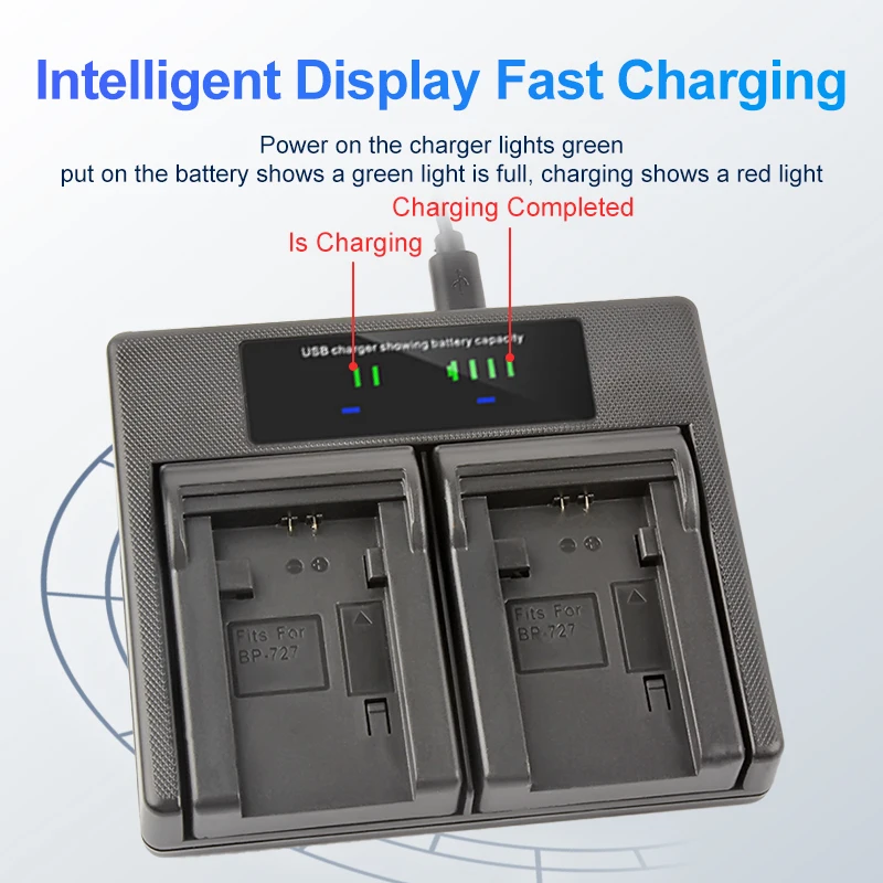 BP-727 BP727 BP 727 batería USB cargador Dual para Canon BP-709 BP-718 BP-745 VIXIA HF R30 M50 M52 500 M56 M506 R36 R38 R306 R400 - imagen 5