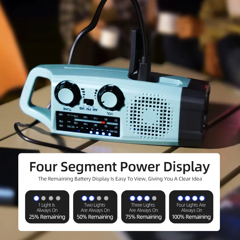 Prevención de desastres de emergencia multifuncional, Radio de emergencia de 2000mAh, alertas meteorológicas AM/FM/WB, linterna LED para huracanes - imagen 5