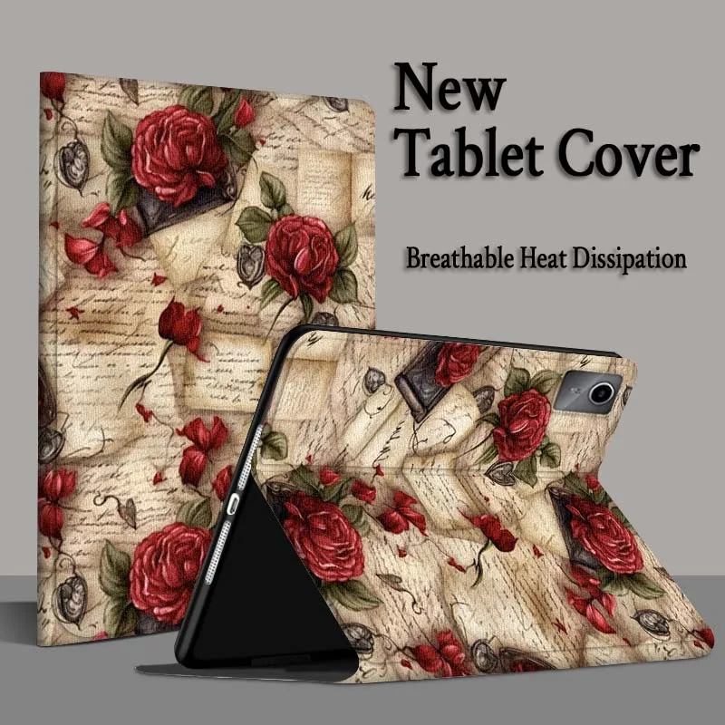 Vintage periódico Rosa arte para Lenovo Pad Tab Legion Xiaoxin Y900 Y700 K10 M10 P11 3. a generación Pro GT Plus funda para tableta - imagen 5