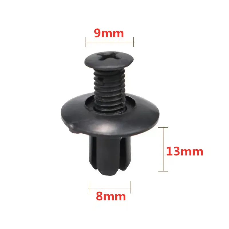 5/100 Uds 8mm remaches de plástico sujetadores tornillo guardabarros de parachoques de coche remache negro Clips de sujeción de coche para Toyota Focus Kia Nissan Yamaha - imagen 5