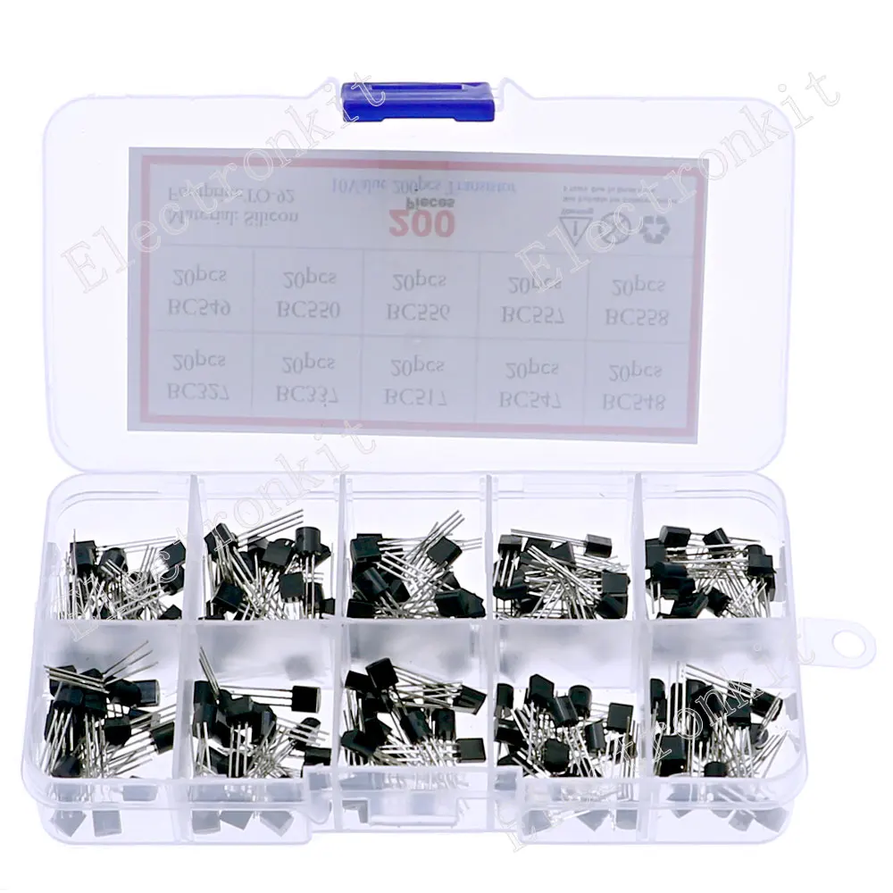 200 unids/caja 10 valores 20 cada uno TO-92 Kit surtido de transistores BC327 BC337 BC517 BC547 BC548 BC549 BC550 BC556 BC557 BC558