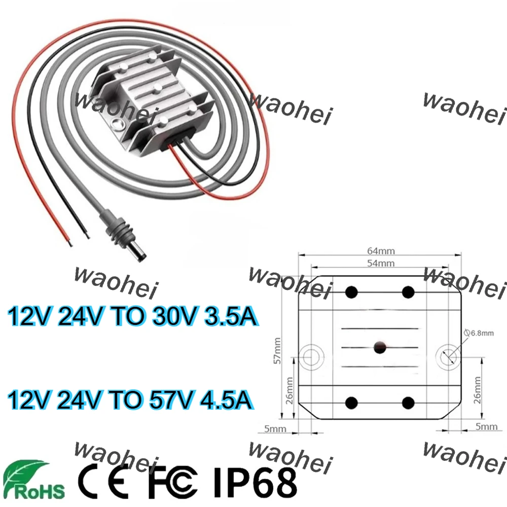 Módulo elevador de DC-DC, fuente de alimentación de 12V a 57V, 4,5a/30V, 3,5a, refuerzo de 12V, 24V a 30V, 57V con cable de alimentación CC, Mini enrutador Starlink CE