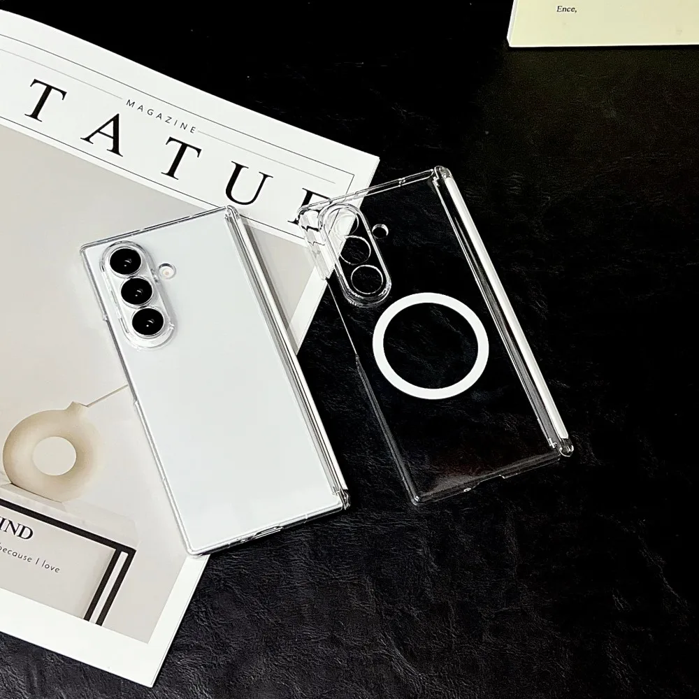 Para Samsung Galaxy Z Fold7 funda dura transparente bisagra media carga inalámbrica magnética protege la contraportada para Z Fold 7 Shell - imagen 2