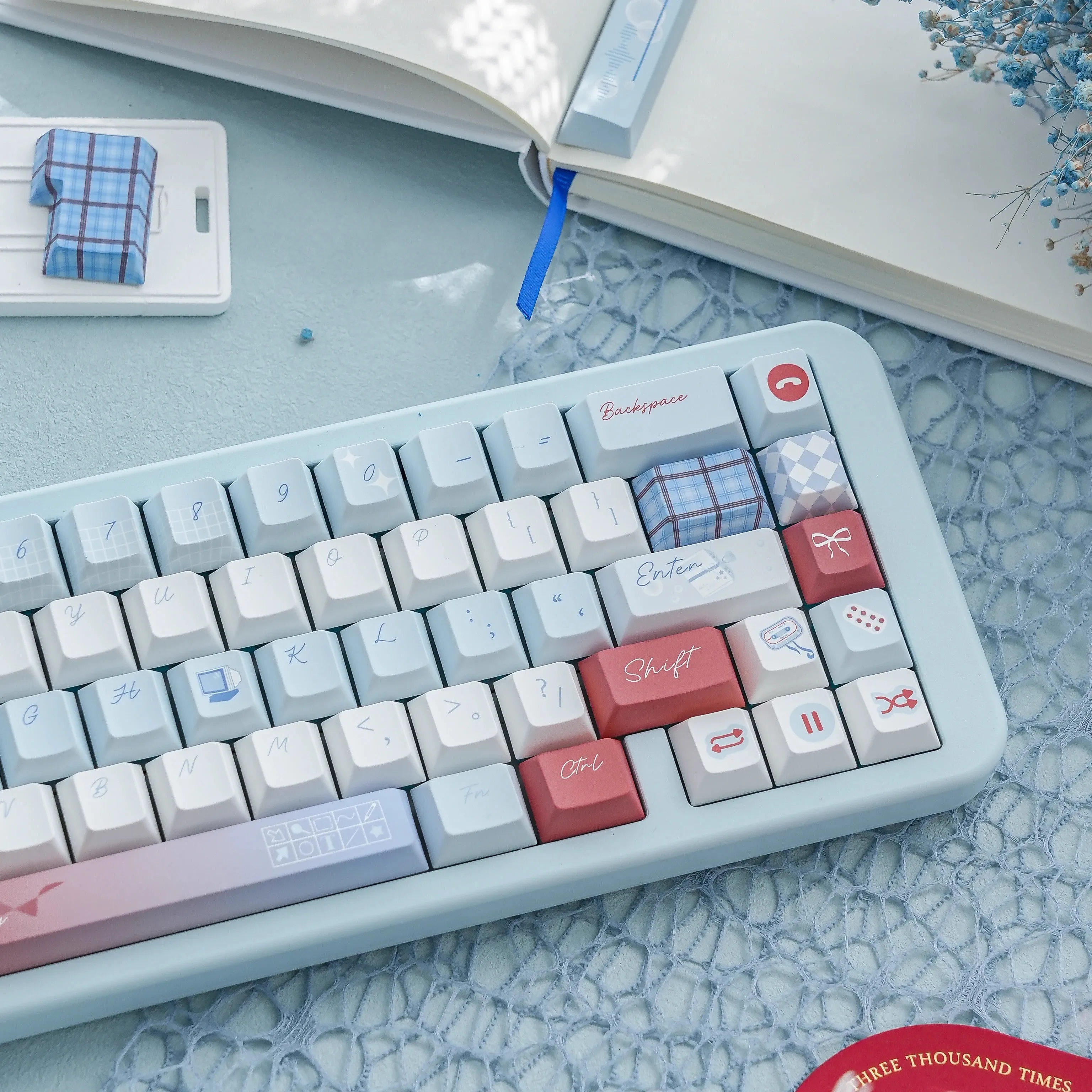 Teclado mecánico de sublimación de cinco lados PBT, teclas personalizadas con tema de diario, color azul claro, perfil Cherry/FOA, 143 teclas - imagen 3