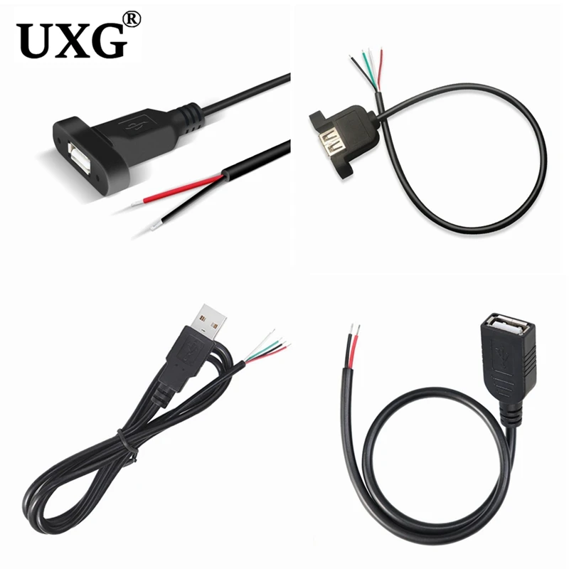 Cable de fuente de alimentación USB de 5V, 2 pines A hembra con orificios de Tornillo de montaje macho de 4 pines, cargador de Cable de carga, Conector de extensión DIY