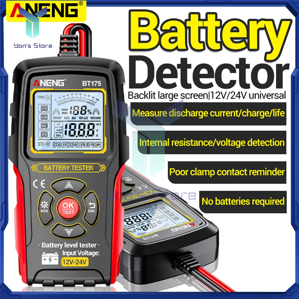 Analizador de batería de plomo-ácido para coche, 12V, 24V, prueba de carga automática ANENG BT175 50 ~ 1999CCA, herramientas de diagnóstico de cargas de circuito de carga - imagen 2