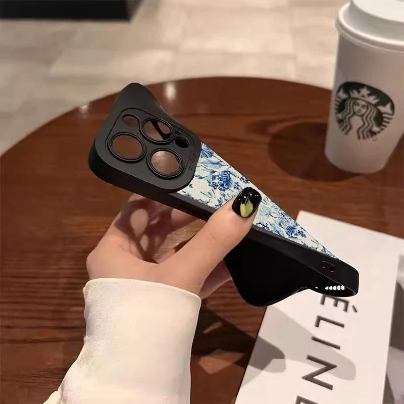 Funda para Samsung Galaxy S25 S24 S23 S22 Ultra Plus S21 FE, funda de teléfono Floral azul elegante para A36 A34 A54 A56 A52S A53 - imagen 5