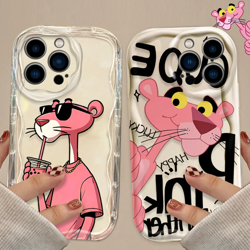 Funda rosa de dibujos animados Felidae Animal 3D Wave para iPhone 16 15 14 13 12 11 Pro Max X XR XS 8 7 Plus SE 2020 cubierta transparente a prueba de golpes