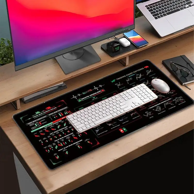 Alfombrilla de ratón de goma para comerciante de mercado, candelabro grande, tabla de patrones, teclado, alfombrilla para ratón, alfombrilla de escritorio para inversión, 300x800mm - imagen 3