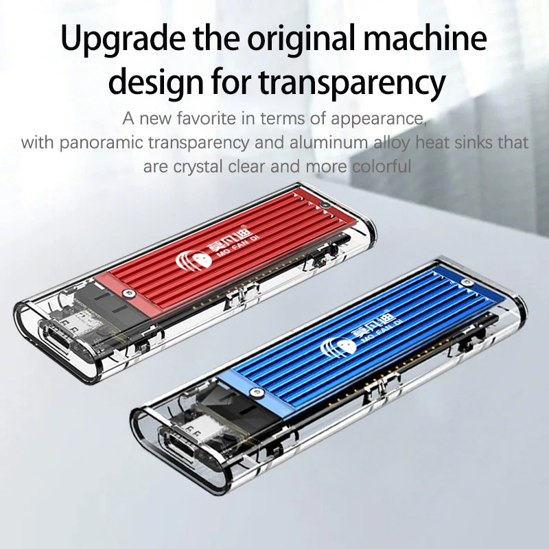 M. 5 Caja de disco duro de protocolo dual NVMe/NGFF de estado sólido con disipación de calor de aleación Disco duro móvil SSD transparente USB 3.1 - imagen 3