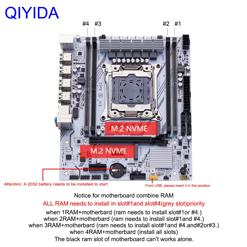 QIYIDA X99 Juego de placa base Xeon LGA2011-3 E5 2680 V4 2x8gb = 16GB DDR4 SATA PCI3.0 NVME M.2 X99H5 computadora para juegos - imagen 5