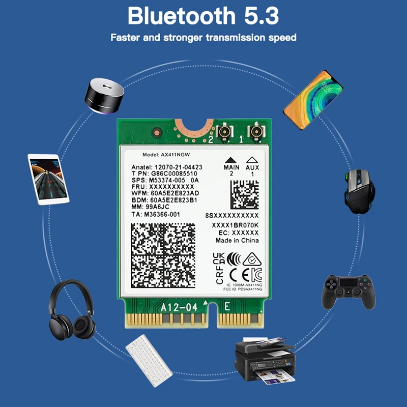 Un póster azul y blanco con un Bluetooth 5
