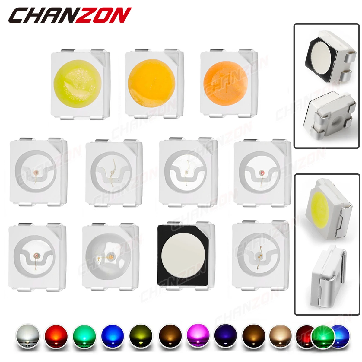 100 Uds 3528 SMD LED Chip de diodo blanco cálido rojo verde azul amarillo naranja UV púrpura rosa RGB PLCC2 PLCC-4 lámpara emisora de cuentas de luz