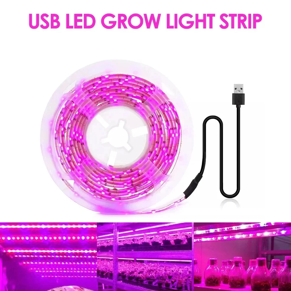 Luz LED de cultivo de plantas de 1M/2M/3M, tira USB de espectro completo, 60 cuentas de lámpara/M, fitoamplificador de invernadero para plantas, sistema de cultivo hidropónico