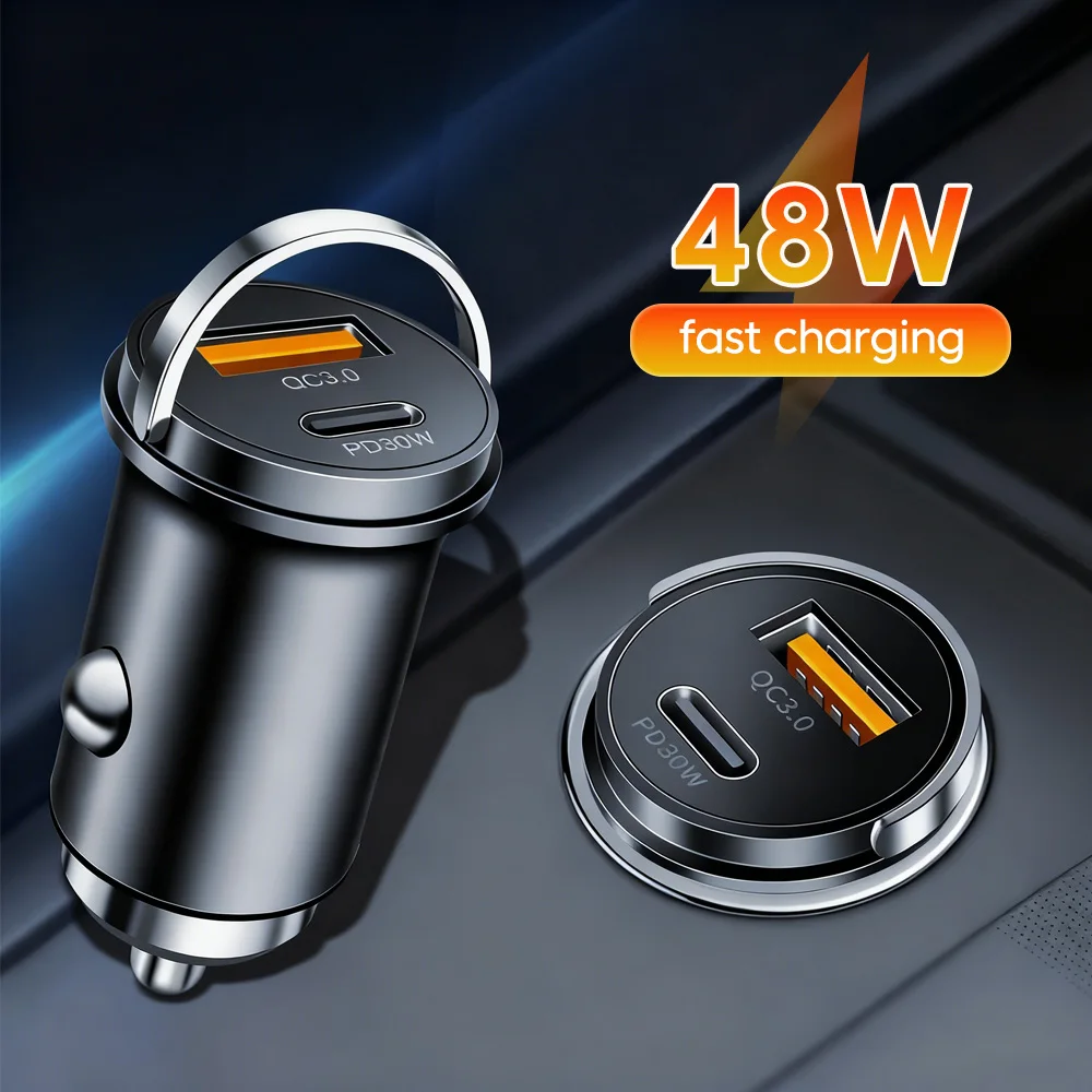 Cargador de coche PD30W QC 3,0 USB tipo C puertos duales carga súper rápida PD adaptador de cargador de teléfono de coche para iPhone Samsung Huawei Xiaomi