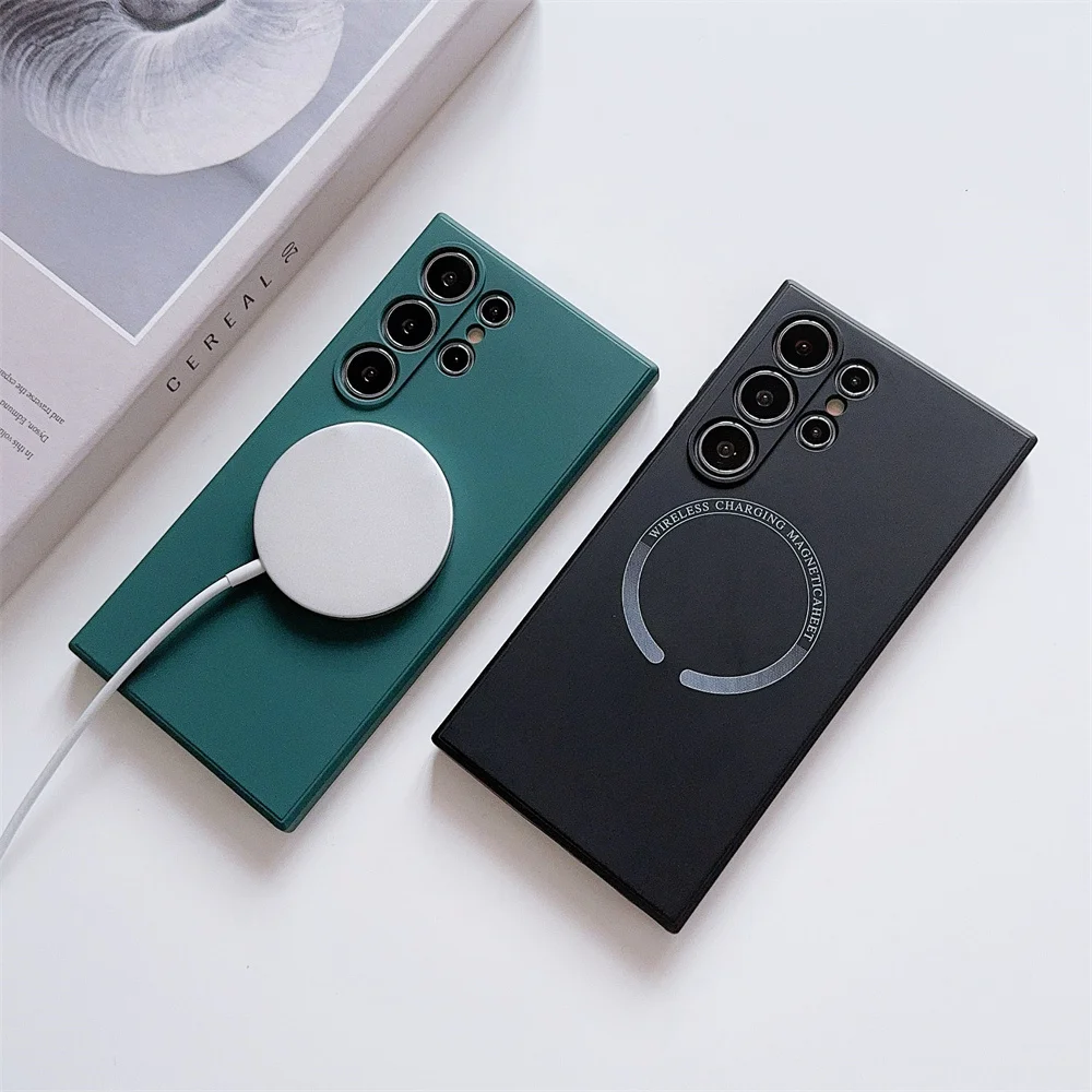 Magsafe-funda de teléfono de lujo para Samsung Galaxy S24, S23 FE Ultra, S22, S21 Plus, funda magnética de silicona líquida, carga inalámbrica, 2024 - imagen 5