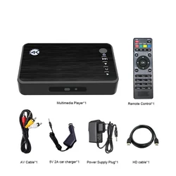 Reproductor multimedia para coche Compatible con Ultra HDMI 4K para TV, USB, VGA, HDD, disco U, caja de reproductor multimedia con SD MKV H.265