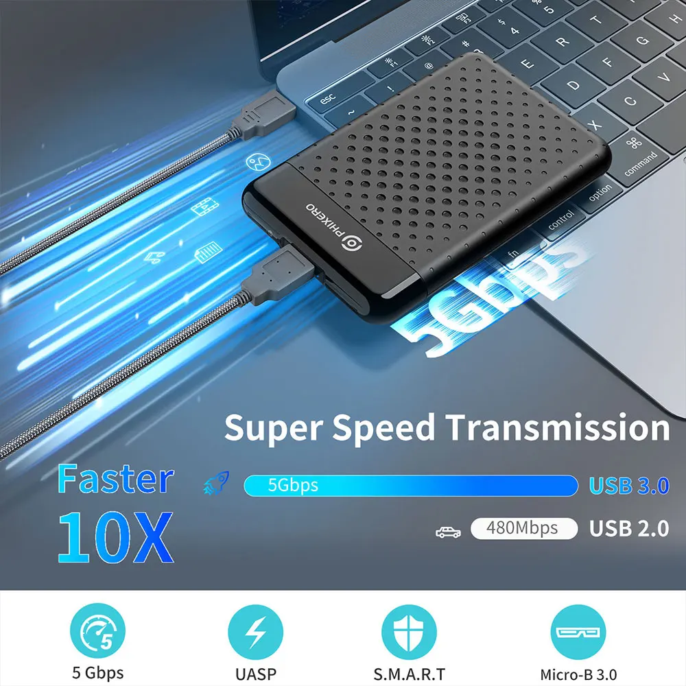 PHIXERO 2,5 "pulgadas SATA HDD carcasa SSD disco duro caja externa USB 3,0 tipo C 6Gbps 7mm 9,5mm caja de almacenamiento de disco para PC portátil - imagen 3