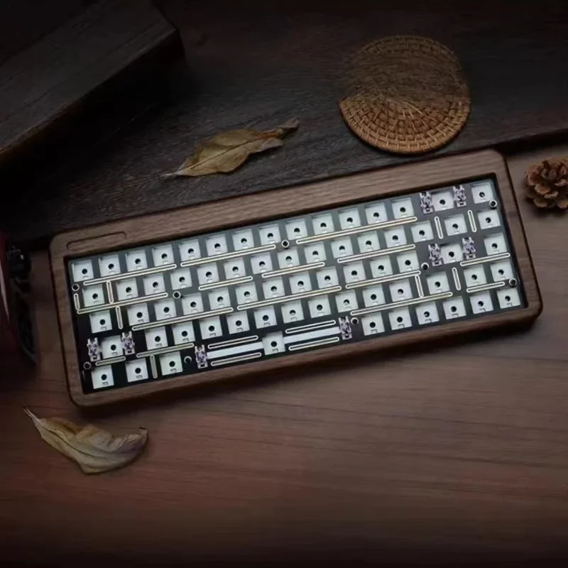 Kit de Teclado mecánico de madera de nogal R68, junta de intercambio en caliente, juego ergonómico RGB, Teclado mecánico personalizado, trimodo inalámbrico - imagen 5