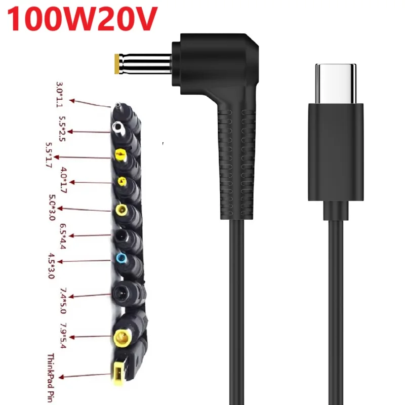 100W 65W 10 unids/set enchufe Universal USB C TypeC a DC18.5V-20V PD 4A Cable de alimentación adaptador convertidor Cable de carga para Notebook