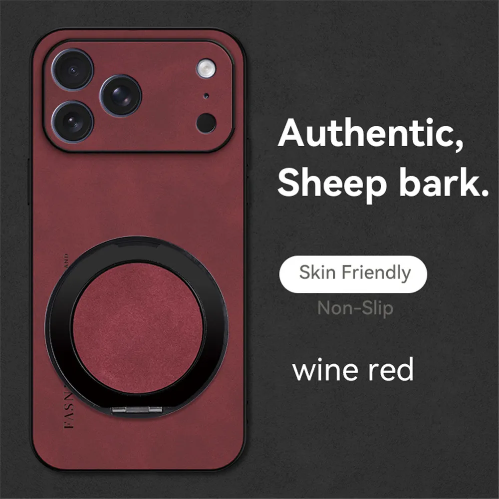 Funda de teléfono con soporte de cuero magnético de piel de oveja de lujo para iPhone 17 16 15 14 13 12 11 Pro Max Plus 17 funda a prueba de golpes con soporte de aire - imagen 3