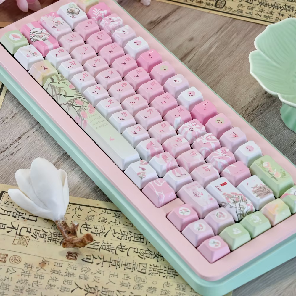 Teclas de teclado con tema Acacia, rosa, Fc, sublimación térmica de cinco lados, diseño de estilo antiguo, juego de teclas personalizadas - imagen 5