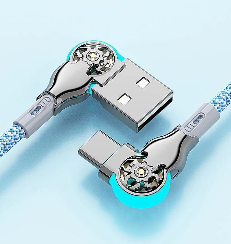 Trenzado 1m 2m 65W 6A USB rápido A tipo A a tipo C Micro carga súper rápida datos de rotación de codo de 180 grados Cable de 480Mbps para iPho - imagen 4