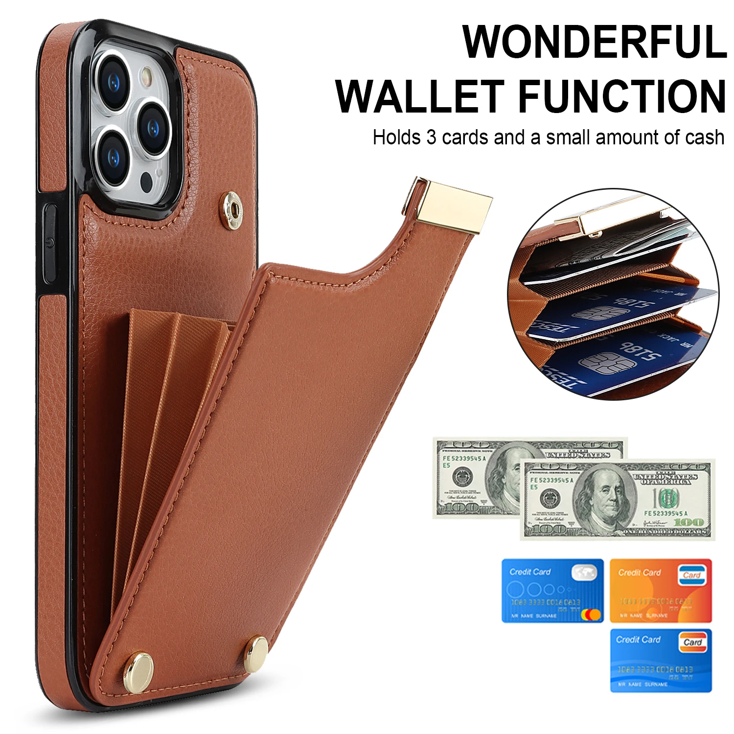 Funda de cuero con múltiples ranuras para tarjetas verticales para IPhone 14 15 Pro MAX 13 12 11 7P 8Plus SE2020 2022 X XS funda con bolsa con hebilla de Metal - imagen 3