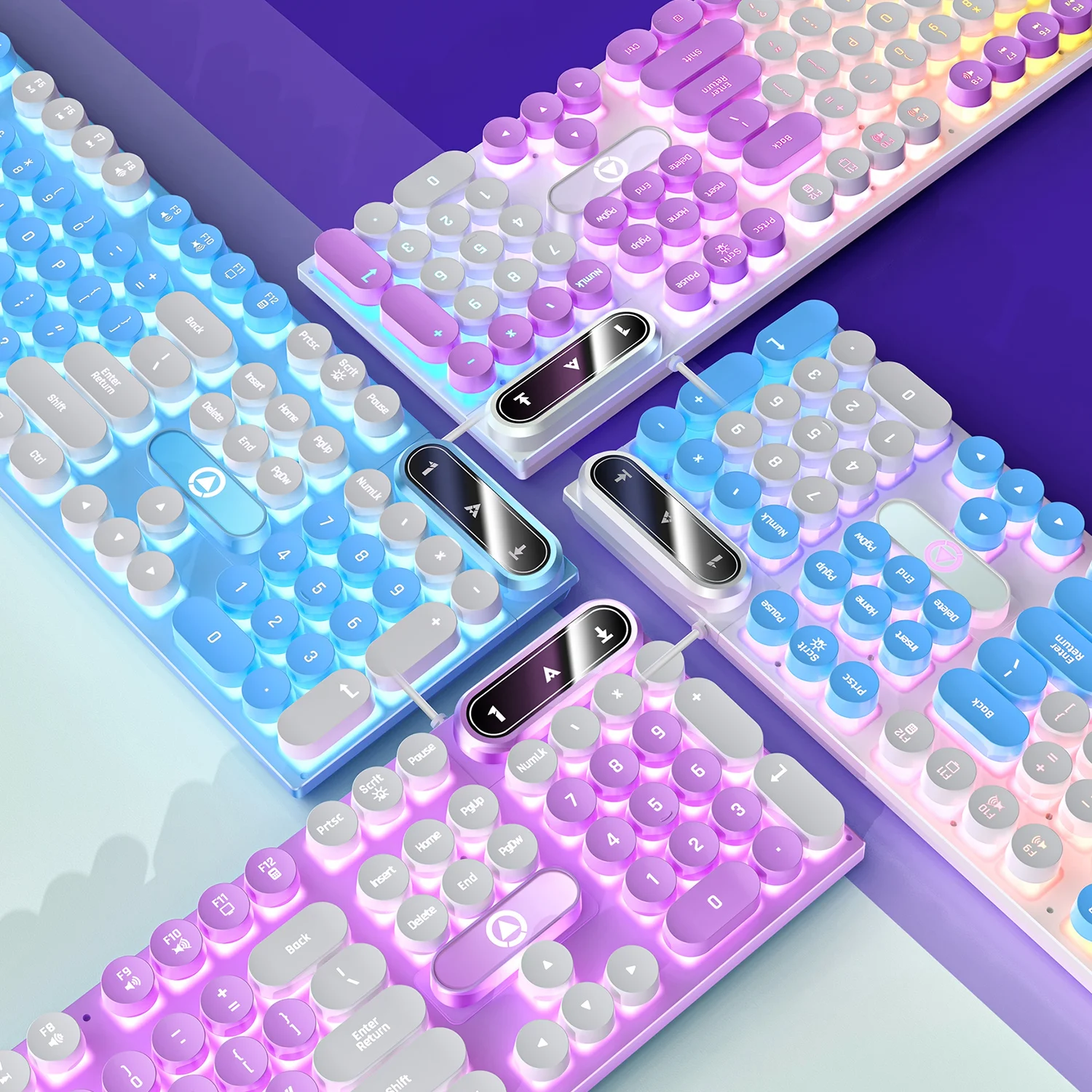 Máquina de escribir redonda, teclado para juegos de 104 teclas, teclado con cable, retroiluminado a juego de colores, periféricos deportivos electrónicos para ordenador portátil de escritorio