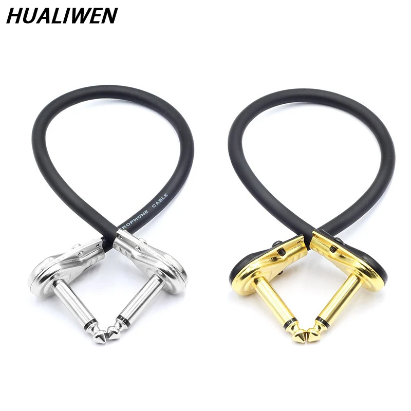 Cable de parche de guitarra de 15cm/30CM, Cable de parche de Pedal de efecto de guitarra de 1/4 ", enchufe de ángulo recto dorado/plateado, chaqueta negra de PVC